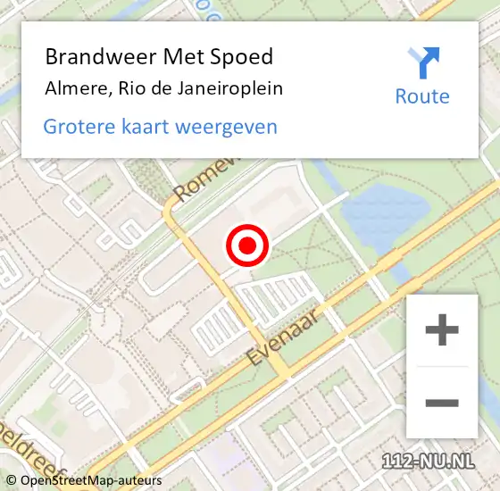 Locatie op kaart van de 112 melding: Brandweer Met Spoed Naar Almere, Rio de Janeiroplein op 22 april 2023 17:51