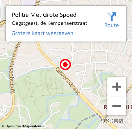 Locatie op kaart van de 112 melding: Politie Met Grote Spoed Naar Oegstgeest, de Kempenaerstraat op 22 april 2023 17:54