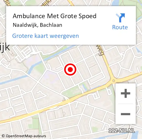 Locatie op kaart van de 112 melding: Ambulance Met Grote Spoed Naar Naaldwijk, Bachlaan op 22 april 2023 18:09