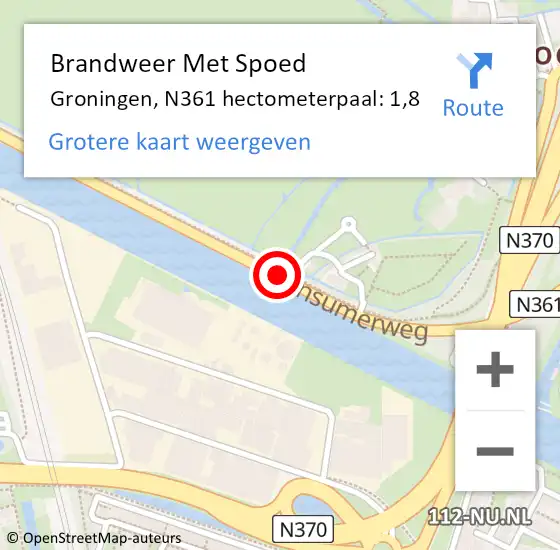 Locatie op kaart van de 112 melding: Brandweer Met Spoed Naar Groningen, N361 hectometerpaal: 1,8 op 22 april 2023 18:36