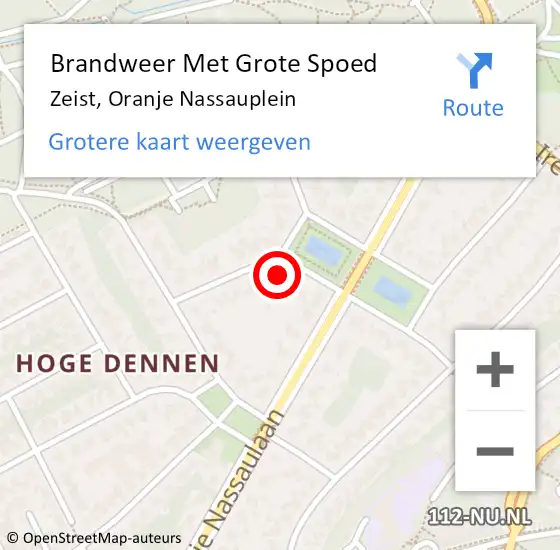 Locatie op kaart van de 112 melding: Brandweer Met Grote Spoed Naar Zeist, Oranje Nassauplein op 22 april 2023 19:24