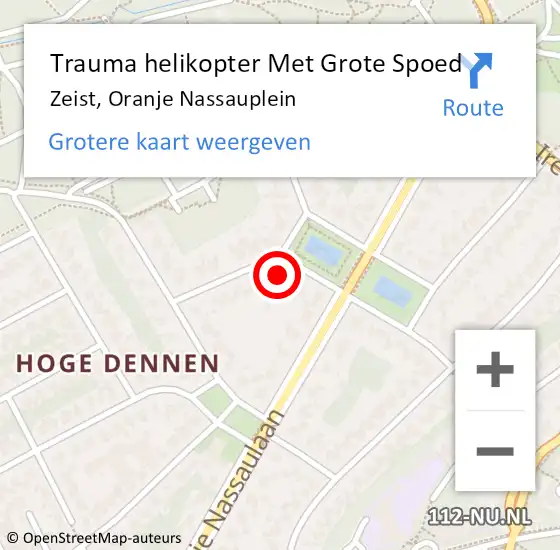 Locatie op kaart van de 112 melding: Trauma helikopter Met Grote Spoed Naar Zeist, Oranje Nassauplein op 22 april 2023 19:24