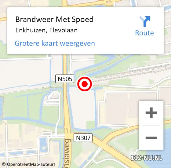 Locatie op kaart van de 112 melding: Brandweer Met Spoed Naar Enkhuizen, Flevolaan op 22 april 2023 19:54