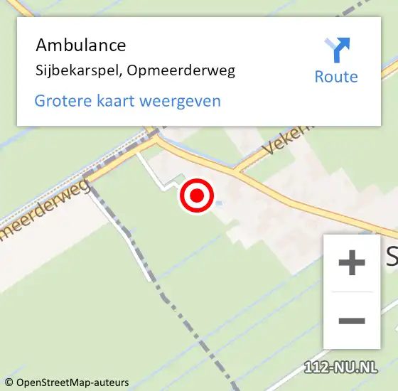 Locatie op kaart van de 112 melding: Ambulance Sijbekarspel, Opmeerderweg op 22 april 2023 20:31