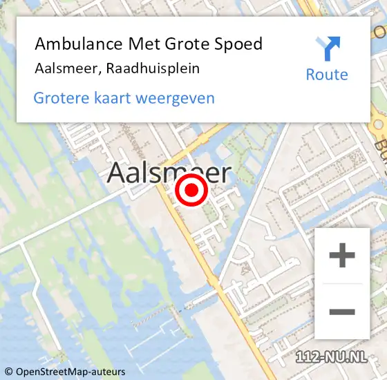 Locatie op kaart van de 112 melding: Ambulance Met Grote Spoed Naar Aalsmeer, Raadhuisplein op 22 april 2023 21:29