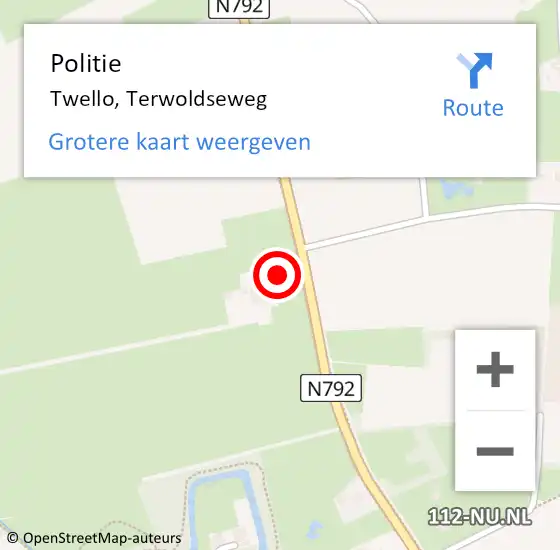 Locatie op kaart van de 112 melding: Politie Twello, Terwoldseweg op 22 april 2023 21:49