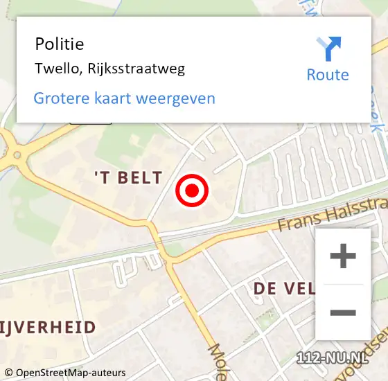 Locatie op kaart van de 112 melding: Politie Twello, Rijksstraatweg op 22 april 2023 21:49