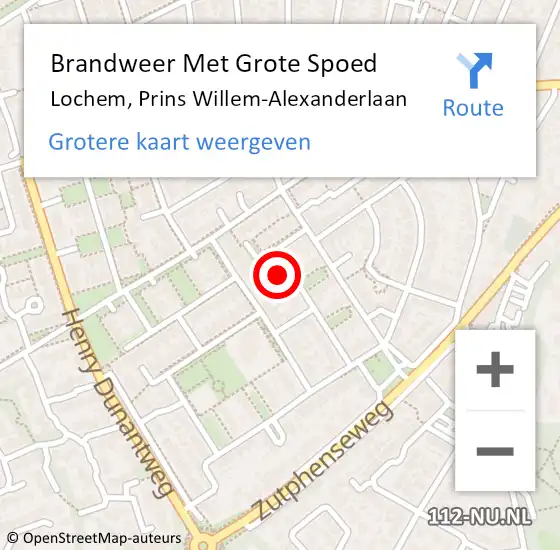 Locatie op kaart van de 112 melding: Brandweer Met Grote Spoed Naar Lochem, Prins Willem-Alexanderlaan op 22 april 2023 22:07