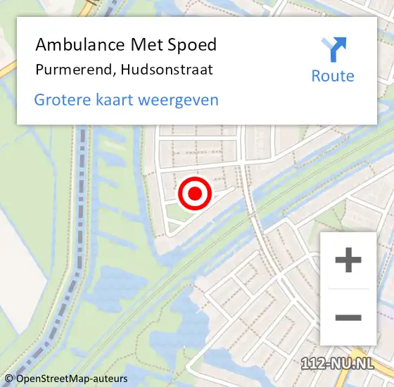 Locatie op kaart van de 112 melding: Ambulance Met Spoed Naar Purmerend, Hudsonstraat op 22 april 2023 22:40