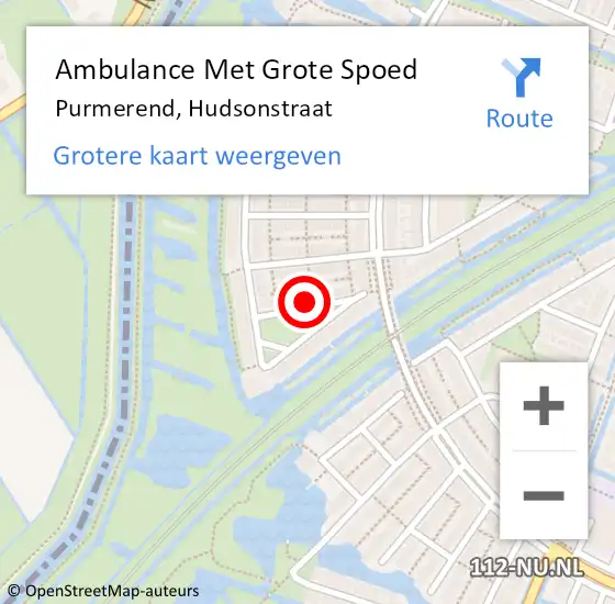 Locatie op kaart van de 112 melding: Ambulance Met Grote Spoed Naar Purmerend, Hudsonstraat op 22 april 2023 22:41