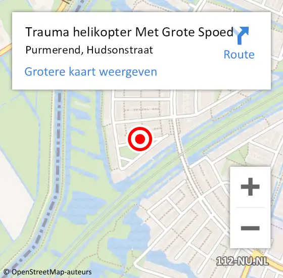 Locatie op kaart van de 112 melding: Trauma helikopter Met Grote Spoed Naar Purmerend, Hudsonstraat op 22 april 2023 22:42