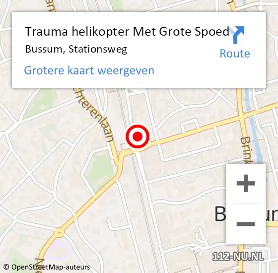 Locatie op kaart van de 112 melding: Trauma helikopter Met Grote Spoed Naar Bussum, Stationsweg op 22 april 2023 23:05