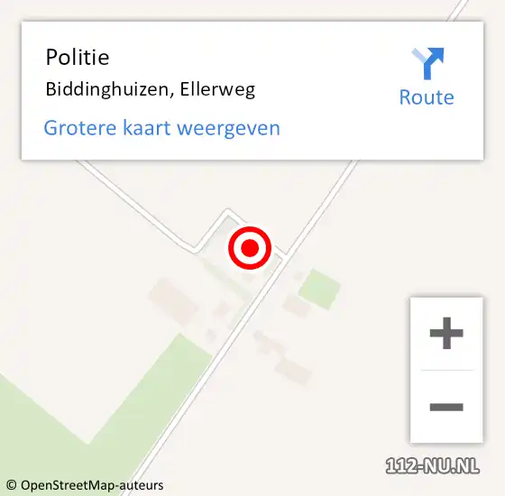 Locatie op kaart van de 112 melding: Politie Biddinghuizen, Ellerweg op 22 april 2023 23:57