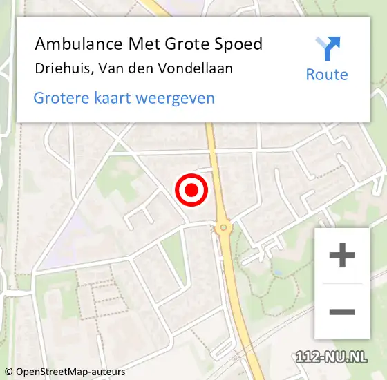 Locatie op kaart van de 112 melding: Ambulance Met Grote Spoed Naar Driehuis, Van den Vondellaan op 23 april 2023 00:16