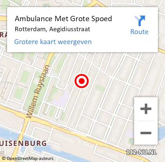 Locatie op kaart van de 112 melding: Ambulance Met Grote Spoed Naar Rotterdam, Aegidiusstraat op 23 april 2023 00:56
