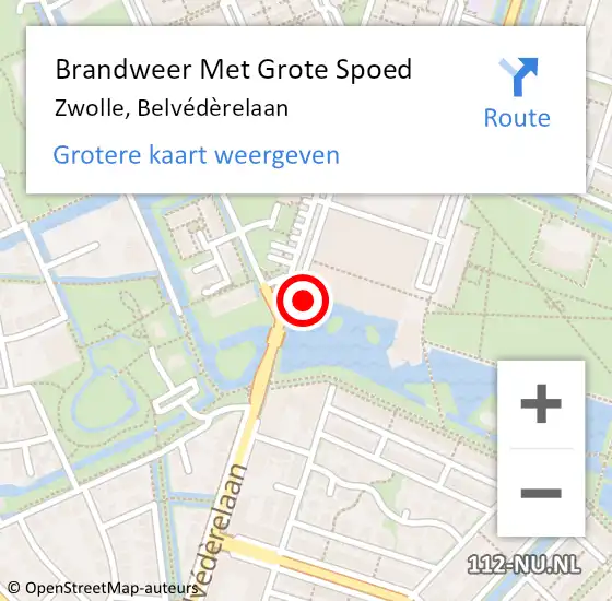 Locatie op kaart van de 112 melding: Brandweer Met Grote Spoed Naar Zwolle, Belvédèrelaan op 23 april 2023 01:37