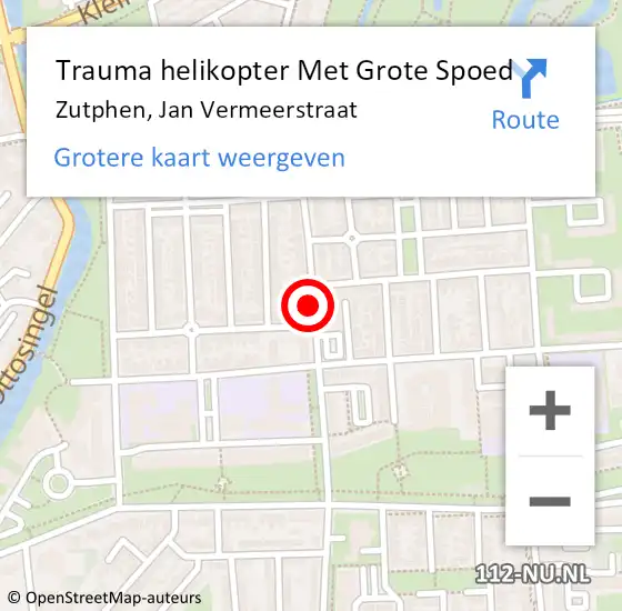 Locatie op kaart van de 112 melding: Trauma helikopter Met Grote Spoed Naar Zutphen, Jan Vermeerstraat op 23 april 2023 04:20