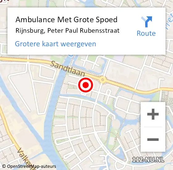 Locatie op kaart van de 112 melding: Ambulance Met Grote Spoed Naar Rijnsburg, Peter Paul Rubensstraat op 23 april 2023 04:28