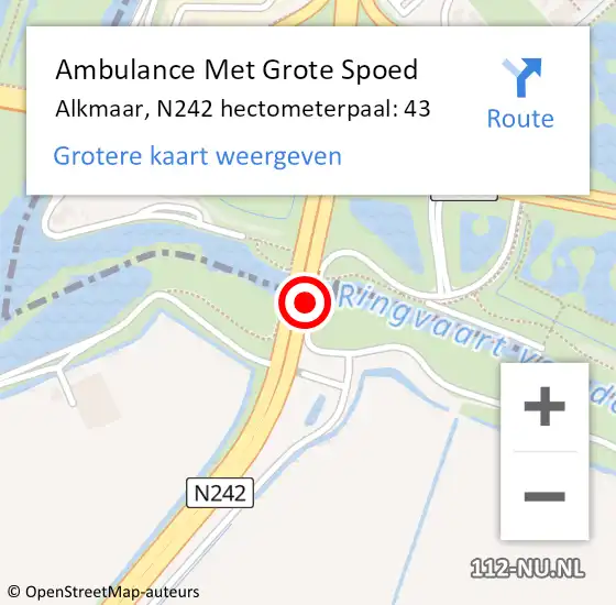 Locatie op kaart van de 112 melding: Ambulance Met Grote Spoed Naar Alkmaar, N242 hectometerpaal: 43 op 23 april 2023 04:30