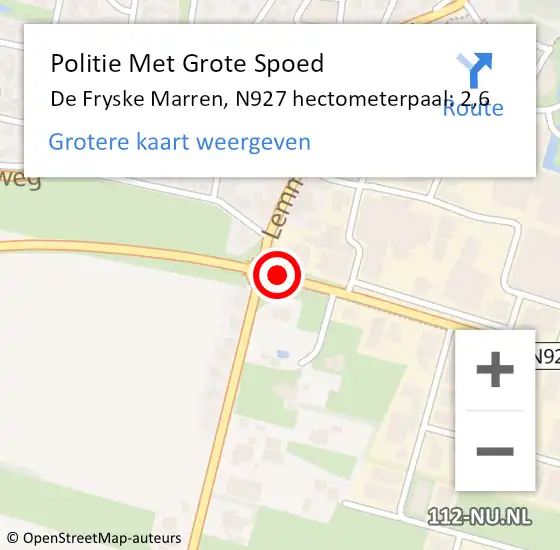 Locatie op kaart van de 112 melding: Politie Met Grote Spoed Naar De Fryske Marren, N927 hectometerpaal: 2,6 op 23 april 2023 04:42