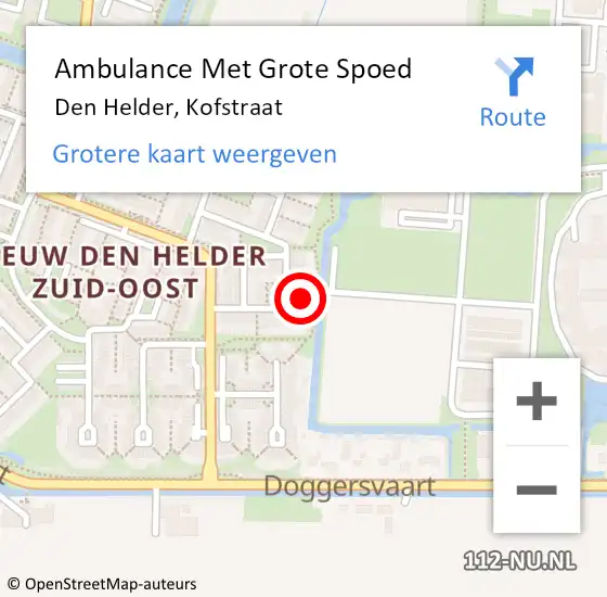 Locatie op kaart van de 112 melding: Ambulance Met Grote Spoed Naar Den Helder, Kofstraat op 23 april 2023 05:29