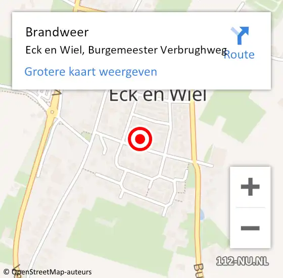 Locatie op kaart van de 112 melding: Brandweer Eck en Wiel, Burgemeester Verbrughweg op 23 april 2023 08:04