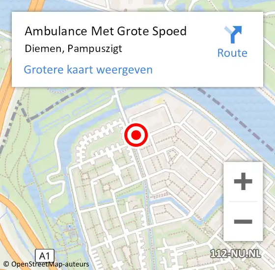 Locatie op kaart van de 112 melding: Ambulance Met Grote Spoed Naar Diemen, Pampuszigt op 23 april 2023 08:45