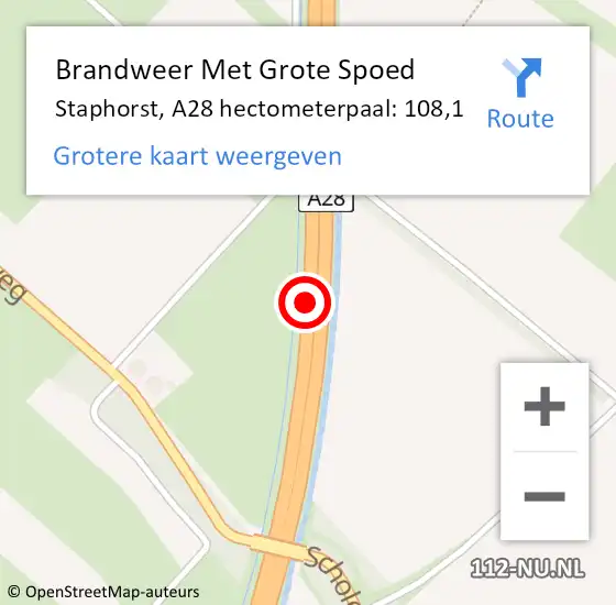 Locatie op kaart van de 112 melding: Brandweer Met Grote Spoed Naar Staphorst, A28 hectometerpaal: 108,1 op 23 april 2023 09:55