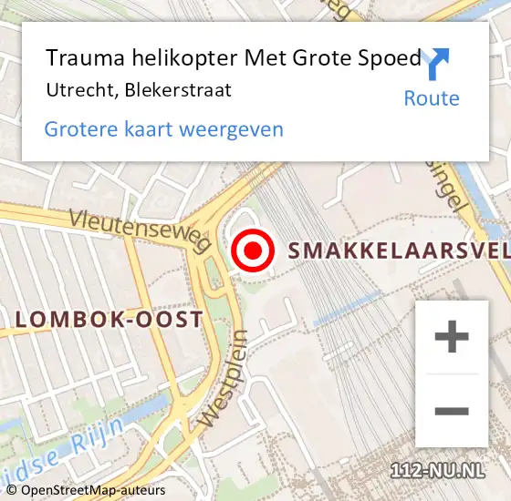 Locatie op kaart van de 112 melding: Trauma helikopter Met Grote Spoed Naar Utrecht, Blekerstraat op 23 april 2023 09:56