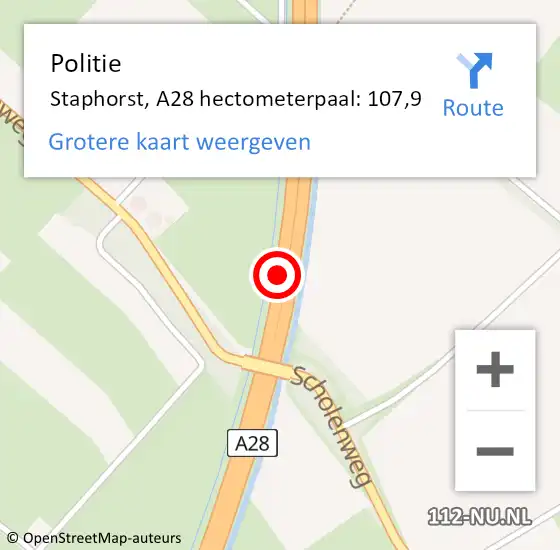 Locatie op kaart van de 112 melding: Politie Staphorst, A28 hectometerpaal: 107,9 op 23 april 2023 09:58