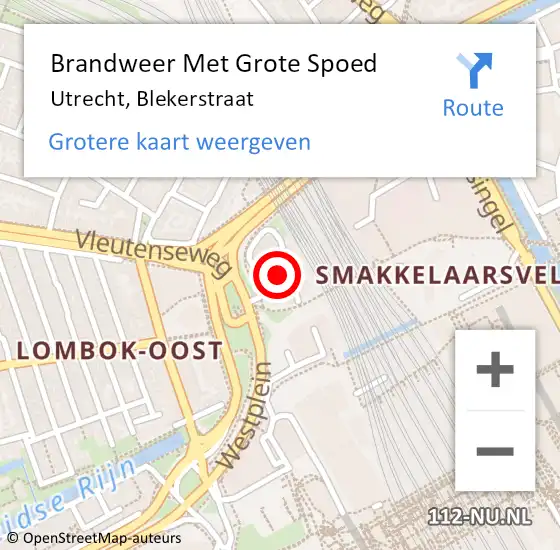 Locatie op kaart van de 112 melding: Brandweer Met Grote Spoed Naar Utrecht, Blekerstraat op 23 april 2023 10:09