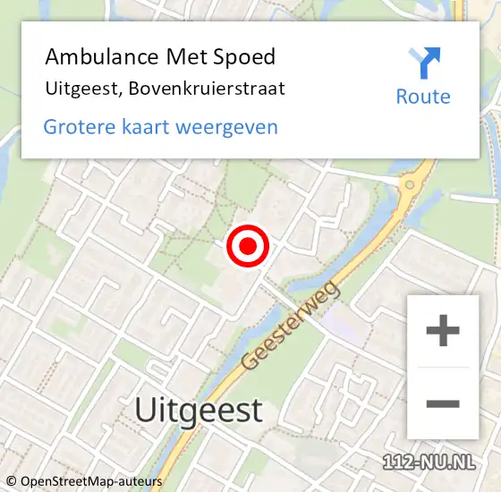 Locatie op kaart van de 112 melding: Ambulance Met Spoed Naar Uitgeest, Bovenkruierstraat op 23 april 2023 10:14
