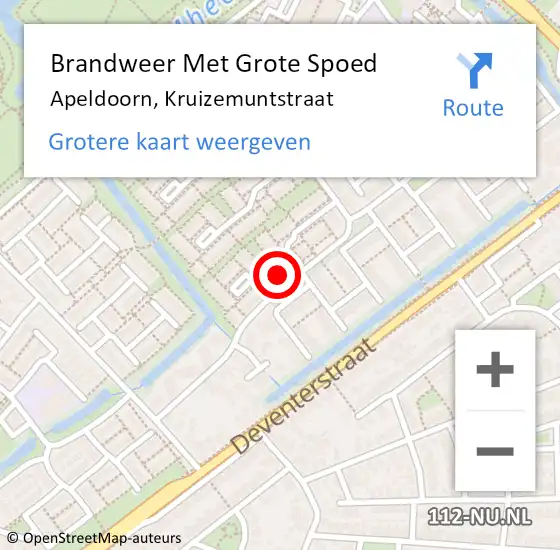 Locatie op kaart van de 112 melding: Brandweer Met Grote Spoed Naar Apeldoorn, Kruizemuntstraat op 23 april 2023 10:23