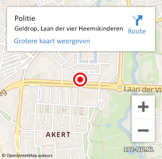 Locatie op kaart van de 112 melding: Politie Geldrop, Laan der vier Heemskinderen op 23 april 2023 10:59