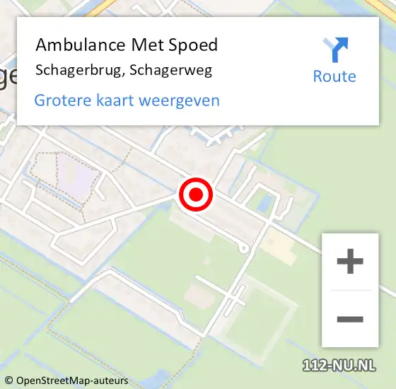 Locatie op kaart van de 112 melding: Ambulance Met Spoed Naar Schagerbrug, Schagerweg op 23 april 2023 11:12