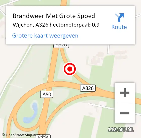 Locatie op kaart van de 112 melding: Brandweer Met Grote Spoed Naar Wijchen, A326 hectometerpaal: 0,9 op 23 april 2023 11:39