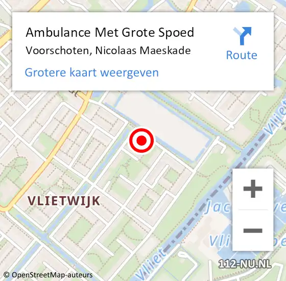 Locatie op kaart van de 112 melding: Ambulance Met Grote Spoed Naar Voorschoten, Nicolaas Maeskade op 23 april 2023 11:46