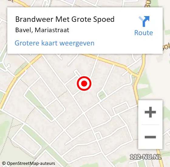 Locatie op kaart van de 112 melding: Brandweer Met Grote Spoed Naar Bavel, Mariastraat op 23 april 2023 11:48