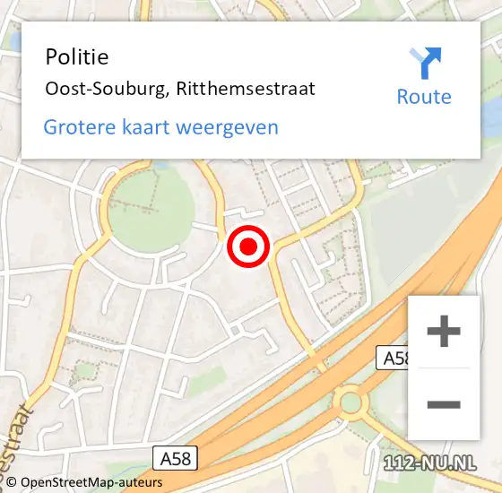 Locatie op kaart van de 112 melding: Politie Oost-Souburg, Ritthemsestraat op 23 augustus 2014 06:19