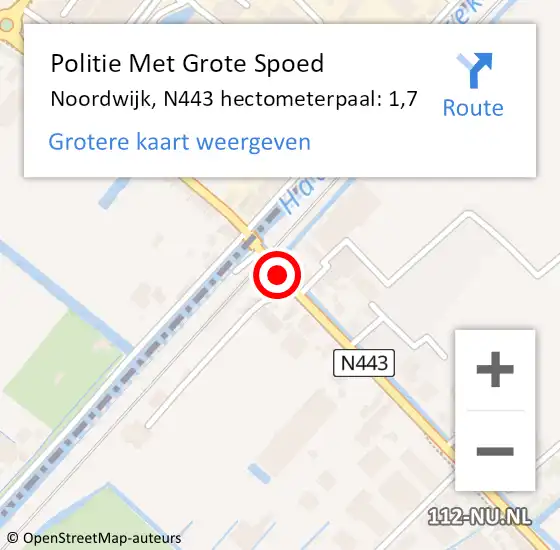 Locatie op kaart van de 112 melding: Politie Met Grote Spoed Naar Noordwijk, N443 hectometerpaal: 1,7 op 23 april 2023 12:34