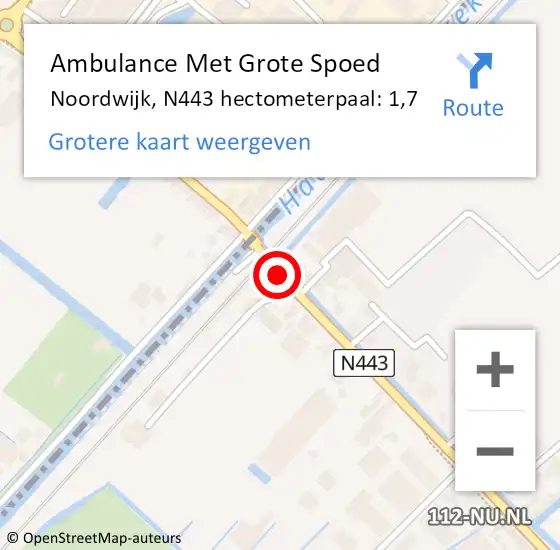 Locatie op kaart van de 112 melding: Ambulance Met Grote Spoed Naar Noordwijk, N443 hectometerpaal: 1,7 op 23 april 2023 12:36