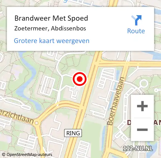 Locatie op kaart van de 112 melding: Brandweer Met Spoed Naar Zoetermeer, Abdissenbos op 23 april 2023 12:56