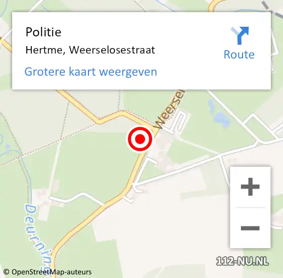 Locatie op kaart van de 112 melding: Politie Hertme, Weerselosestraat op 23 april 2023 13:39