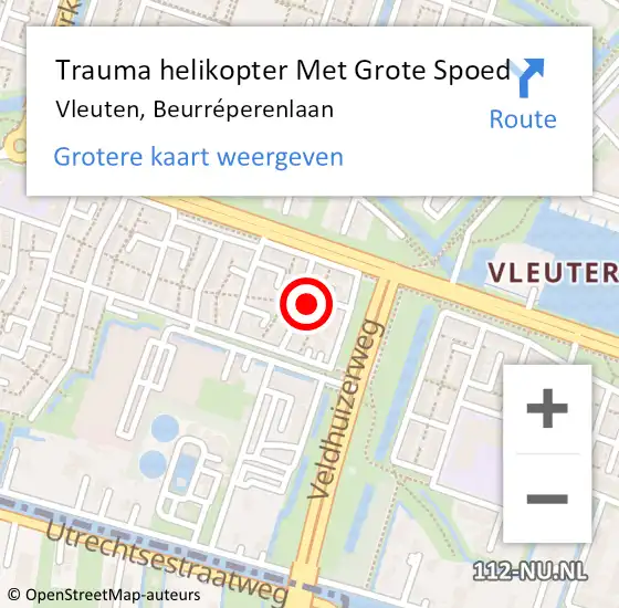 Locatie op kaart van de 112 melding: Trauma helikopter Met Grote Spoed Naar Vleuten, Beurréperenlaan op 23 april 2023 13:51