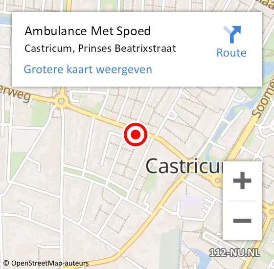 Locatie op kaart van de 112 melding: Ambulance Met Spoed Naar Castricum, Prinses Beatrixstraat op 23 april 2023 14:59