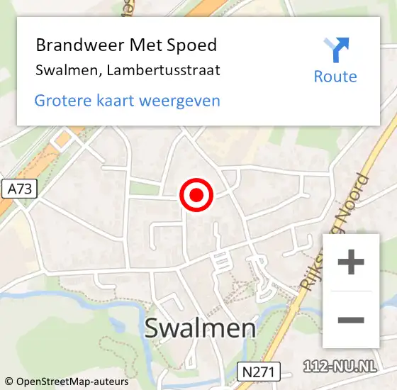 Locatie op kaart van de 112 melding: Brandweer Met Spoed Naar Swalmen, Lambertusstraat op 23 april 2023 15:16