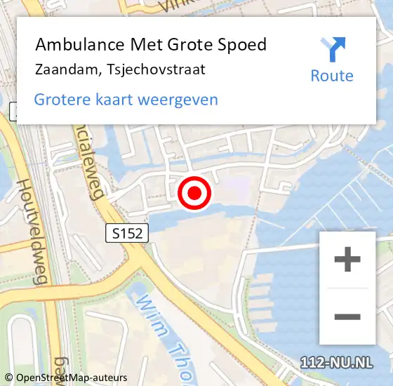 Locatie op kaart van de 112 melding: Ambulance Met Grote Spoed Naar Zaandam, Tsjechovstraat op 23 april 2023 15:16