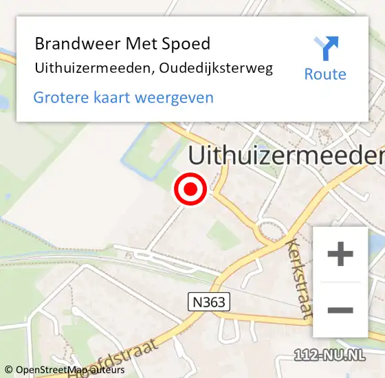 Locatie op kaart van de 112 melding: Brandweer Met Spoed Naar Uithuizermeeden, Oudedijksterweg op 23 april 2023 15:35