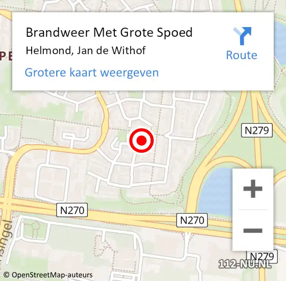 Locatie op kaart van de 112 melding: Brandweer Met Grote Spoed Naar Helmond, Jan de Withof op 23 april 2023 15:49