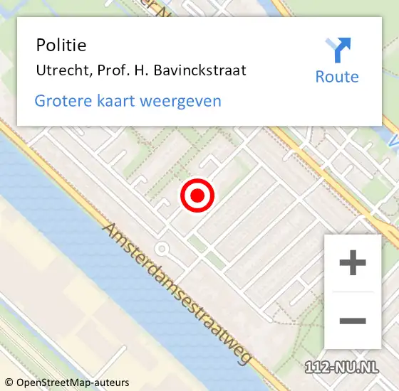 Locatie op kaart van de 112 melding: Politie Utrecht, Prof. H. Bavinckstraat op 23 april 2023 15:56